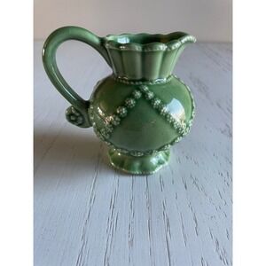 Rare‎ Beautiful Juliska Green Ceramic Embossed Pitcher Vase